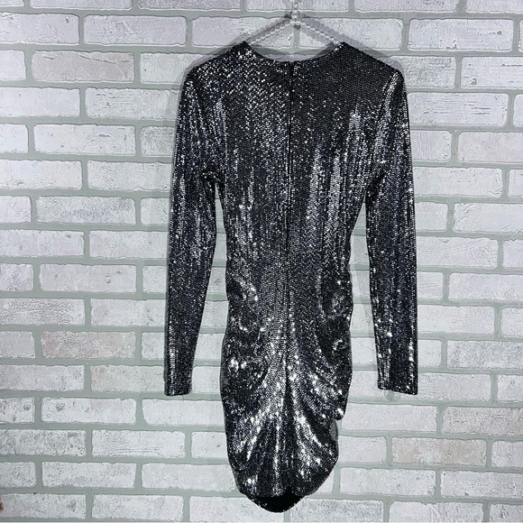 L’agence Sunny Metallic Silver Sequin Long Sleeve Mini Dress Size 2 - Picture 6 of 10